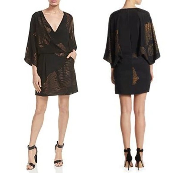 Halston Heritage Dresses & Skirts - HALSTON HERITAGE Kimono-sleeve Faux-wrap Printed Dress In Black Antique